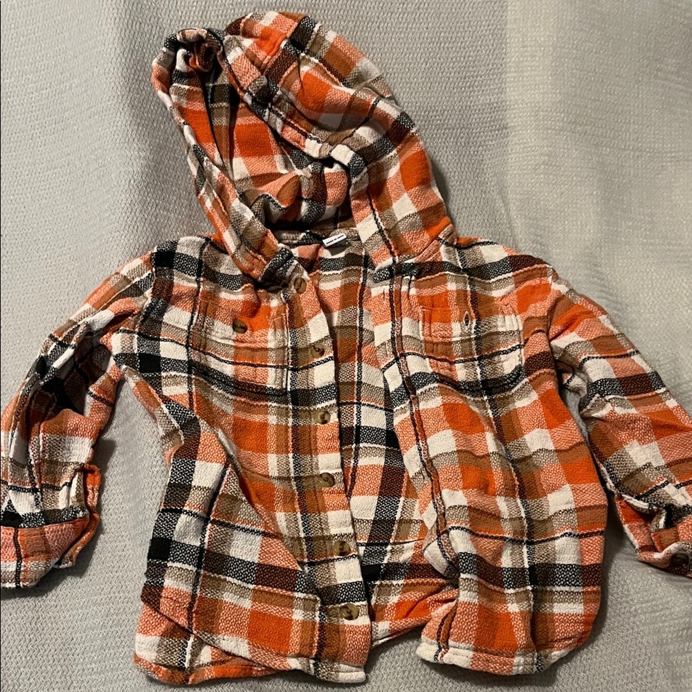 Old Navy Kids Plaid Hoodie - Orange, Black, and White